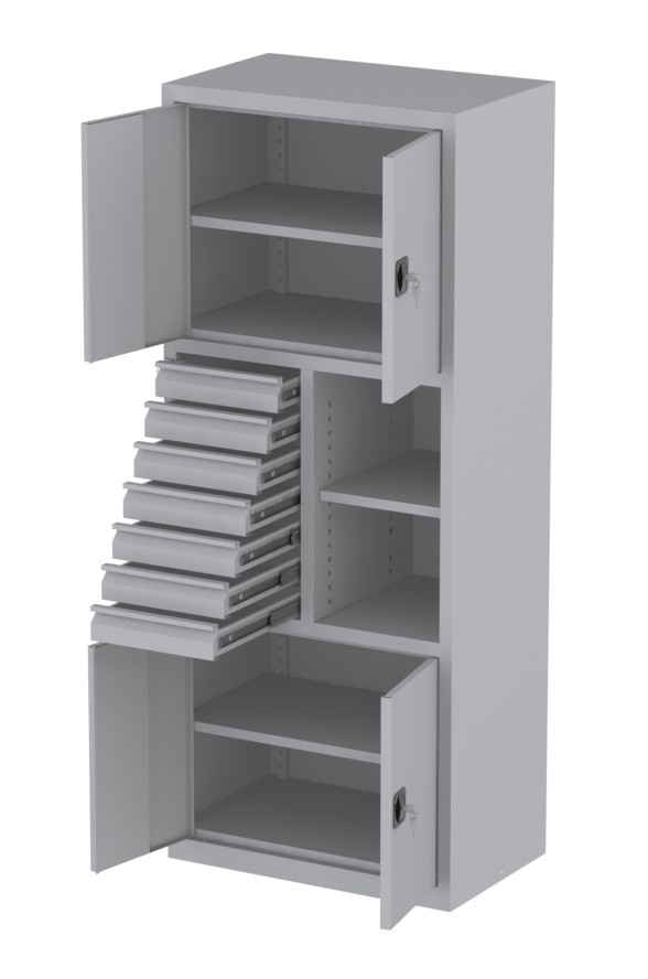 Werkstattschrank - 6 Fächer und 7 Schubladen - 1950x1000x500 mm (HxBxT)