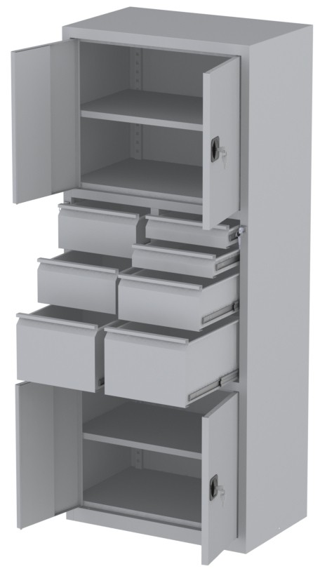Werkstattschrank - 2 Fächer und 2 + 3 + 2 Schubladen - 1950x1000x500 mm (HxBxT)