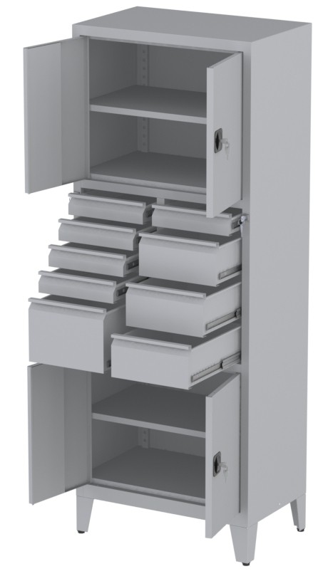 Werkstattschrank - 4 Fächer und 3 + 5 + 1 Schubladen - 1950x1000x500 mm (HxBxT)