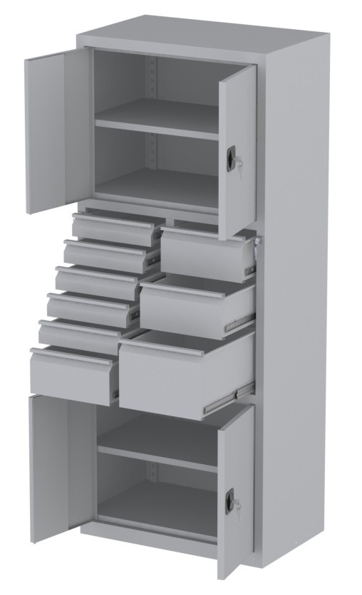 Werkstattschrank - 2 Fächer und 1 + 3 + 5 Schubladen - 1950x1000x500 mm (HxBxT)