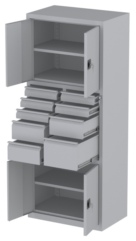 Werkstattschrank - 4 Fächer und 1 + 5 + 3 Schubladen - 1950x1000x500 mm (HxBxT)