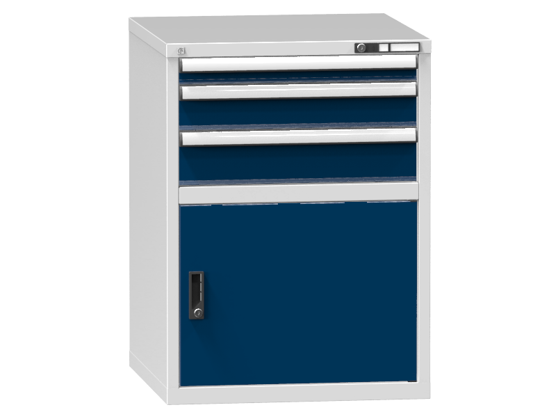 Schubladenschrank - Standcontainer  - 1+1+1 Schublade, 1x Tür 550mm - 990x731x753 mm (HxBxT)