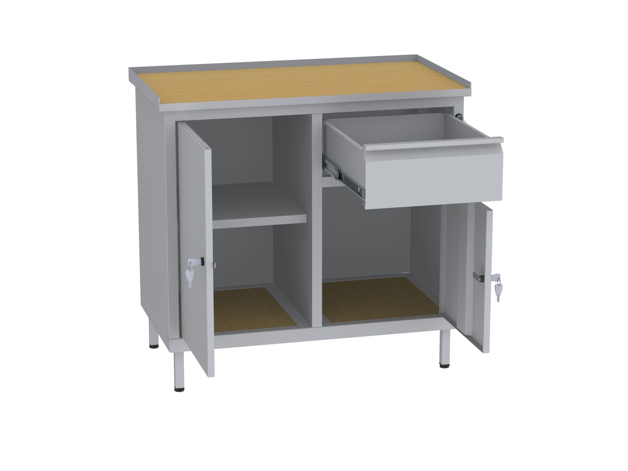 Werkstattschrank, niedrig - 3 Fächer und 1 Schublade - 850x900x505 mm (HxBxT)