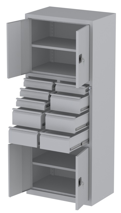 Werkstattschrank - 4 Fächer und 5 + 4 Schubladen - 1950x1000x500 mm (HxBxT)