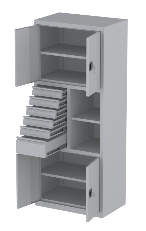 Werkstattschrank - 6 Fächer und 1 + 5 Schubladen - 1950x1000x500 mm (HxBxT)