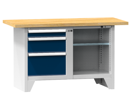 Modulare Werkbank PS1-4/4M - 1 + 1 + 1  Schubladen, 1 Fachboden