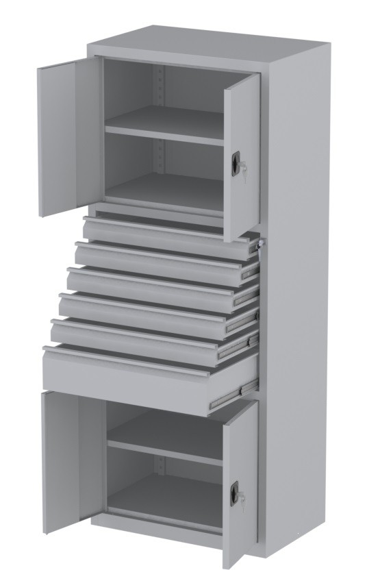 Werkstattschrank - 2 Fächer und 1 + 5 Schubladen - 1950x1000x500 mm (HxBxT)