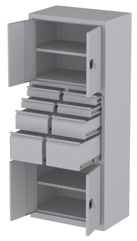 Werkstattschrank - 2 Fächer und 2 + 2 + 4 Schubladen - 1950x1000x500 mm (HxBxT)