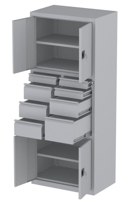 Werkstattschrank - 2 Fächer und 1 + 4 + 3 Schubladen - 1950x1000x500 mm (HxBxT)