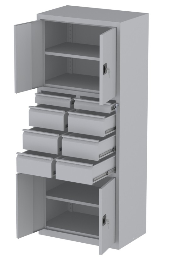 Werkstattschrank - 2 Fächer und 6 + 2 Schubladen - 1950x1000x500 mm (HxBxT)