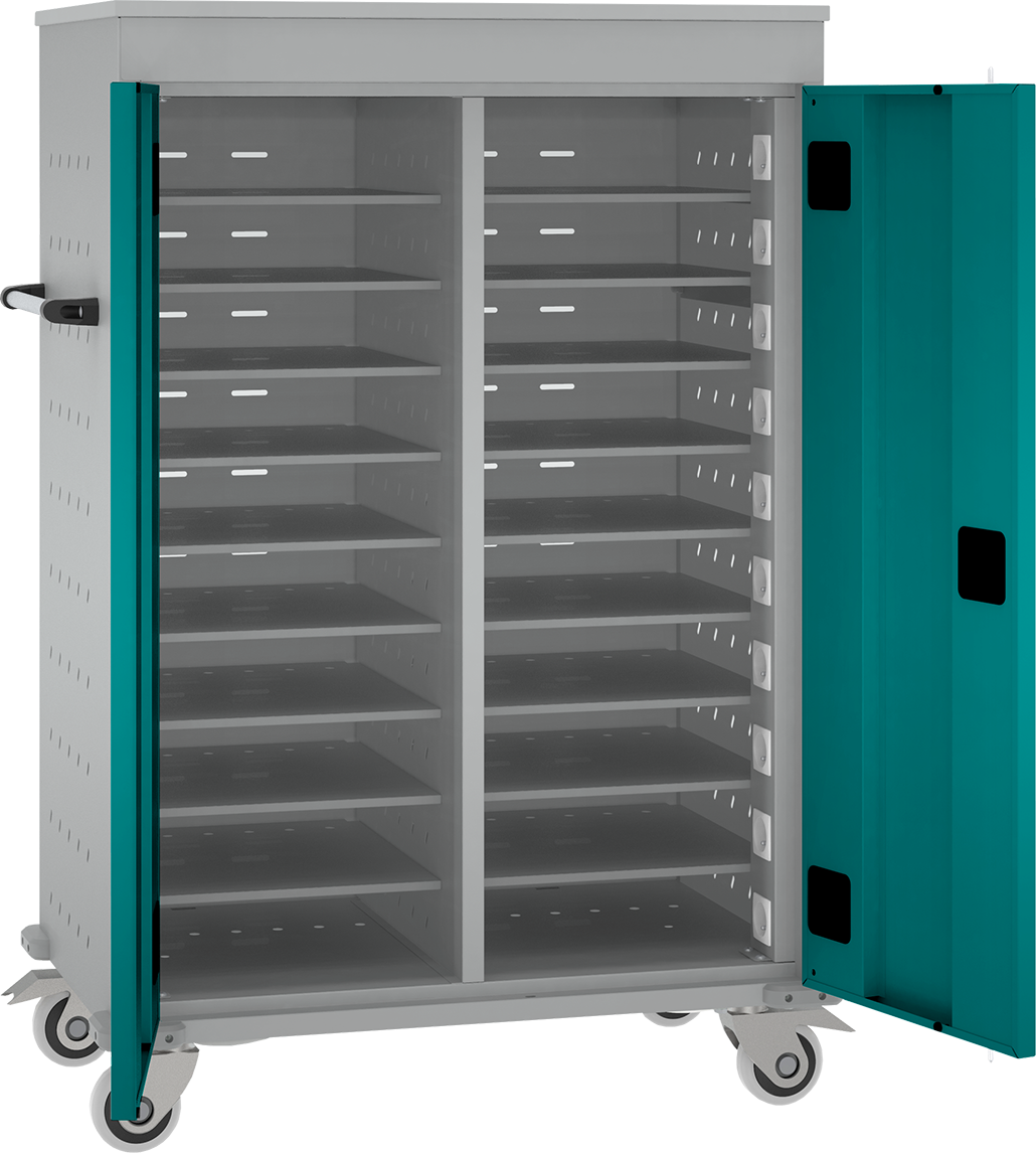 Laptopwagen, Akkuladewagen - 20 Fächer mit Steckdosen