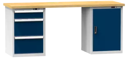 Arbeitstisch KOMBI 700 - 1 + 2 +  Schubladen, 1 Tür, 2 Fachböden