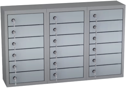 Wertfachschrank hängend - 3 Abteile - 18 Fächer