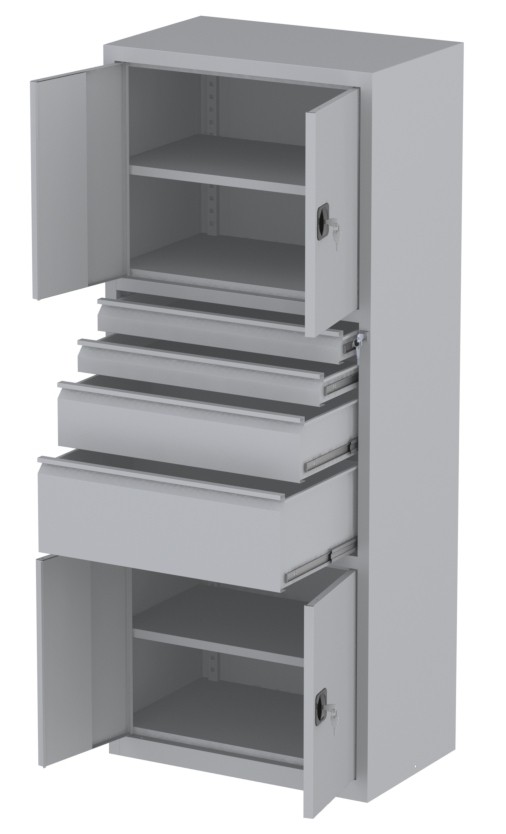 Werkstattschrank - 2 Fächer und 1 + 1 + 2 Schubladen - 1950x1000x500 mm (HxBxT)