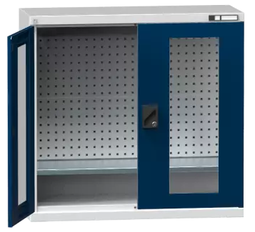 Flügeltürenschrank/ Werkzeugschrank SK2 - mit Glastür, gelochte Wände - 1000x1044x405m (HxBxT)