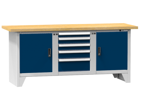 Modulare Werkbank PS2-2/2M - 1 + 1 + 2 + 1  Schubladen, 2 Türen, 2 Fachböden