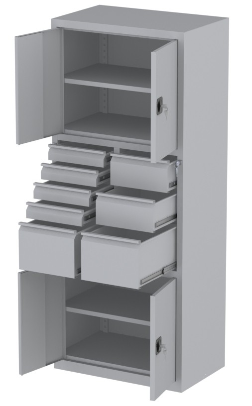 Werkstattschrank - 4 Fächer und 2 + 2 + 4 Schubladen - 1950x1000x500 mm (HxBxT)