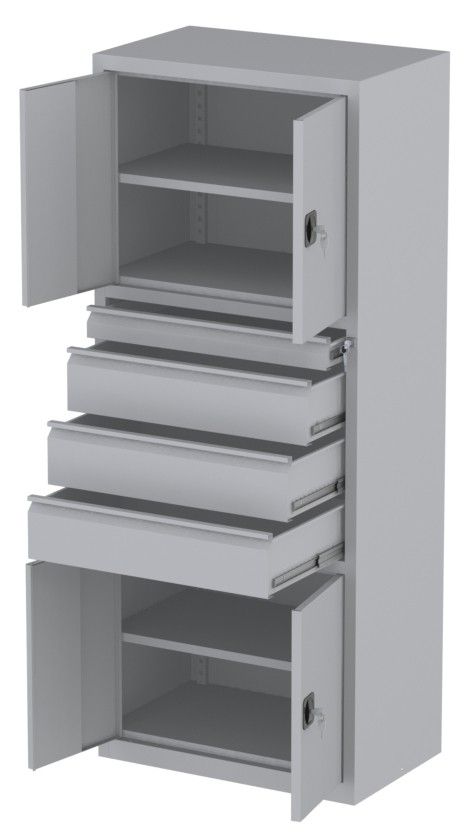 Werkstattschrank - 2 Fächer und 3 + 1 Schubladen - 1950x1000x500 mm (HxBxT)