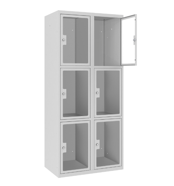 Schließfachschrank - 2 Abteile - 6 Fächer - Plexiglas Tür - 1800x800x500 mm (HxBxT)