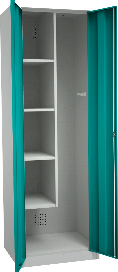 Geräteschrank/Putzmittelschrank - 2 Abteile - 4 Fächer + 1 Eimer/Besenfach