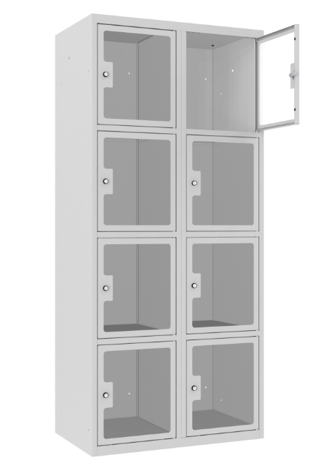Schließfachschrank - 2 Abteile - 8 Fächer - Plexiglas Tür - 1800x800x500 mm (HxBxT)