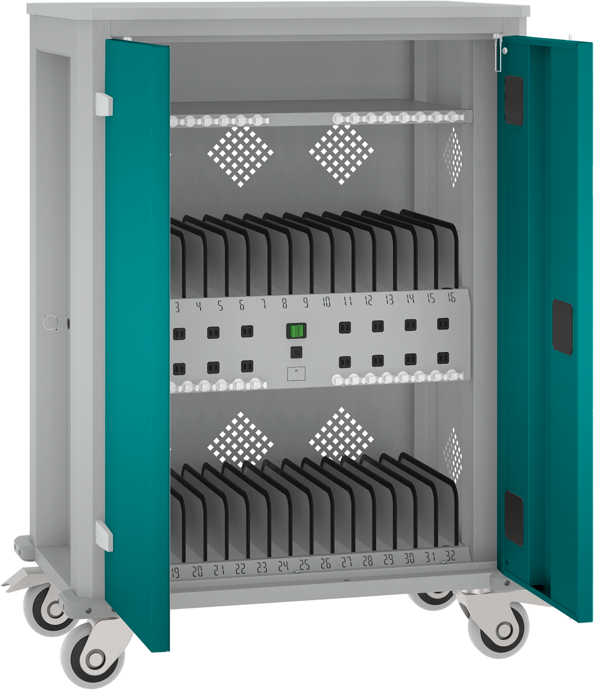 WNT-Wagen für 32 Tablets / 1 Laptop - WiFi - Desinfektion mit UV-C - 1050x730x440 mm (HxBxT)