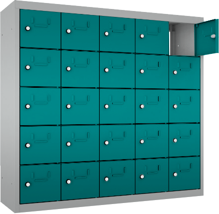 Schließfach/Kantinenschrank - 5 Abteile - 25 Fächer - mit Durchgang