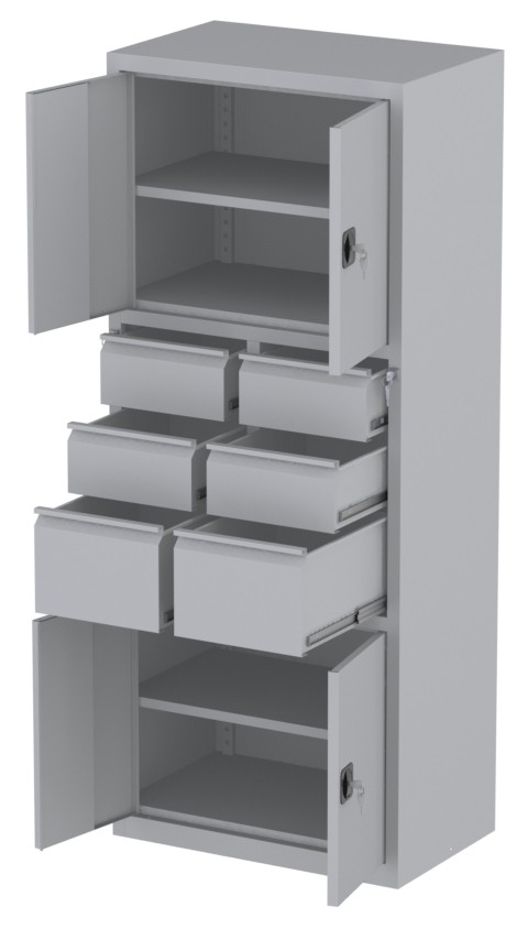 Werkstattschrank - 2 Fächer und 2 + 4 Schubladen - 1950x1000x500 mm (HxBxT)