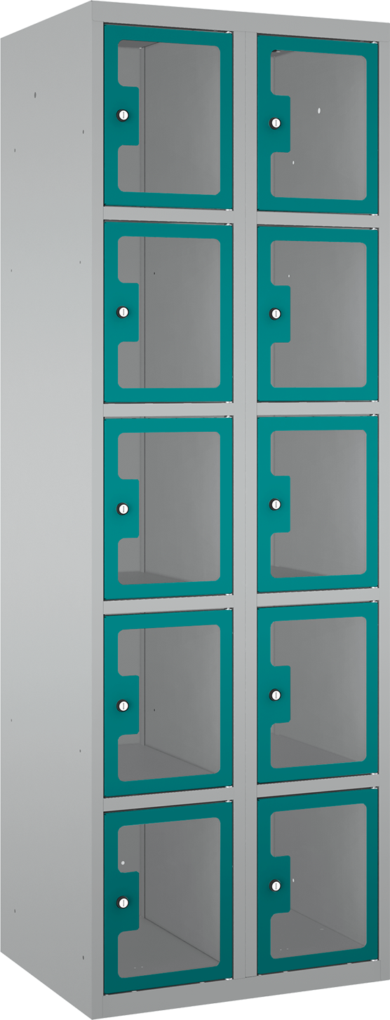 Schließfachschrank - 2 Abteile - 10 Fächer - Plexiglas Tür - 1800x600x500 mm (HxBxT)