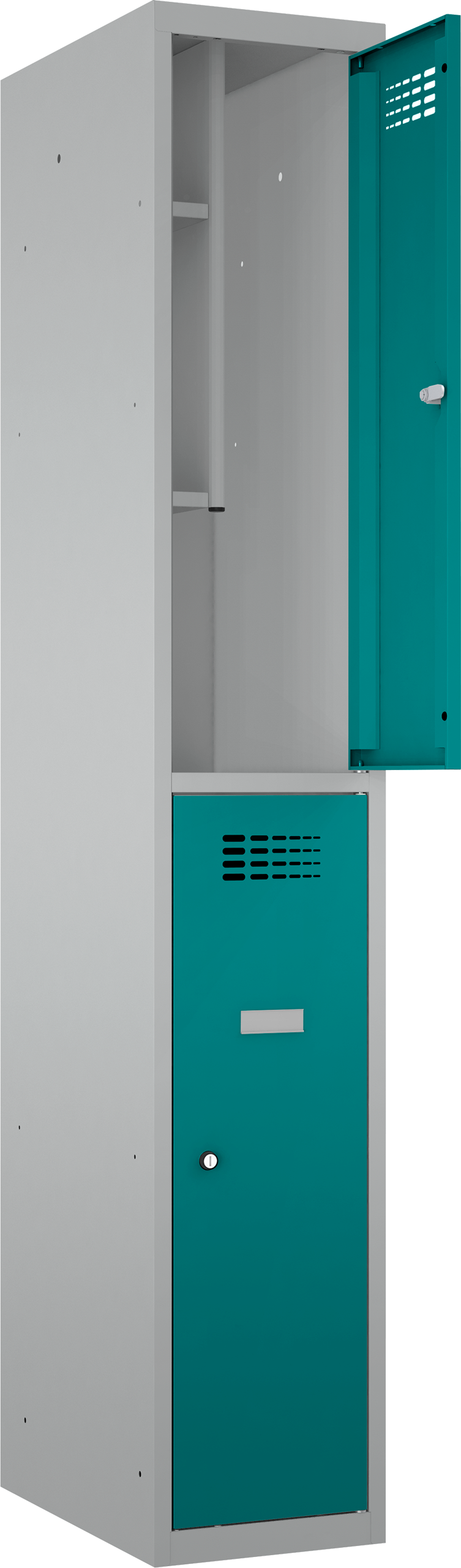 Schließfachschrank - 1 Abteil -  2 Fächer - mit Bücherregal - 1800x400x500 mm (HxBxT)