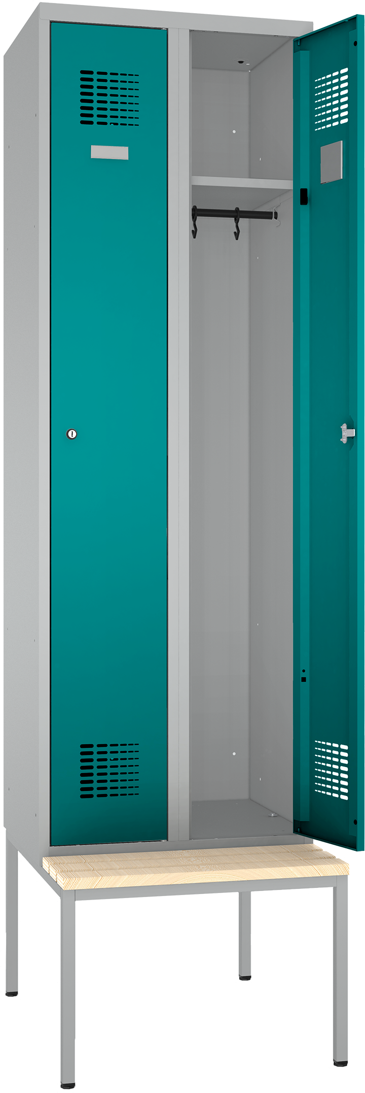 Umkleidespind - 2 Türen mit Sitzbank