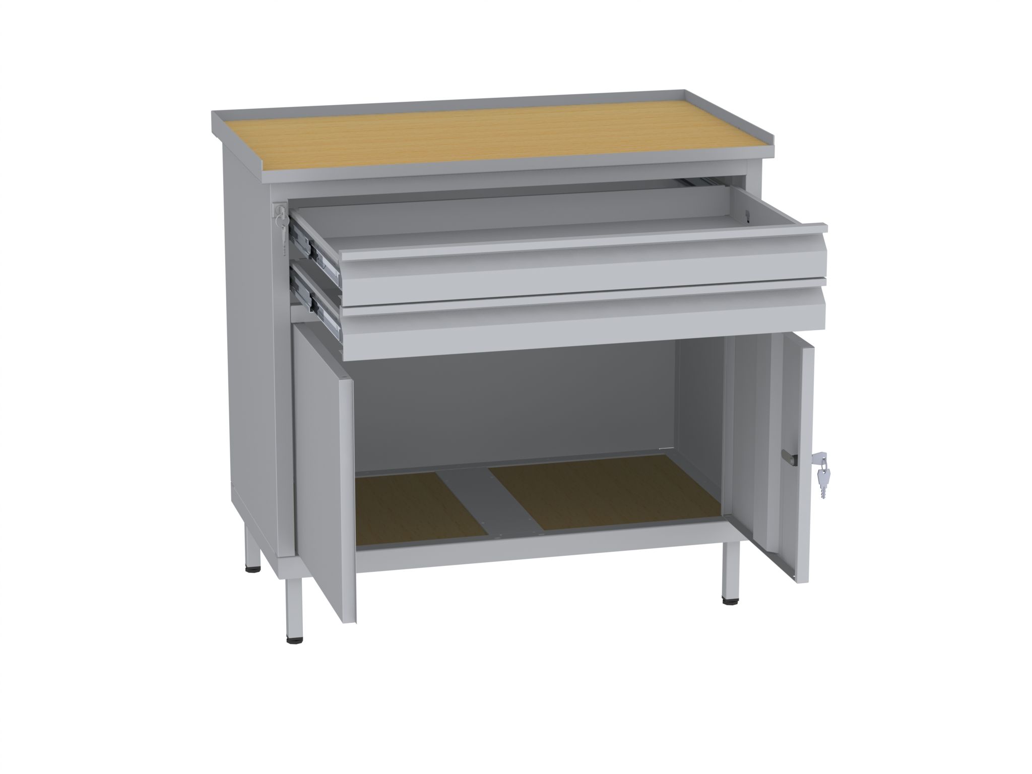 Werkstattschrank, niedrig - 1 Fach und 2 Schubladen - 850x900x505 mm (HxBxT)