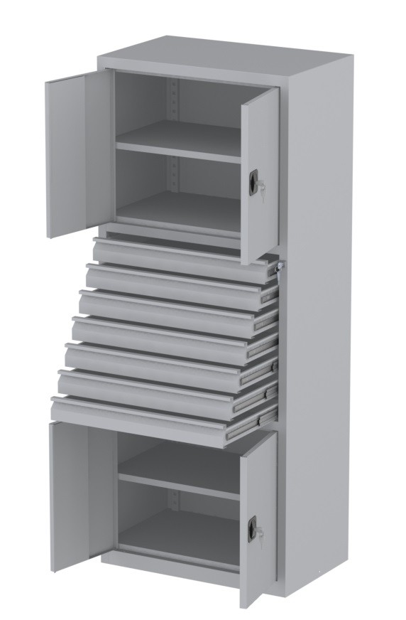 Werkstattschrank - 2 Fächer und 7 Schubladen - 1950x1000x500 mm (HxBxT)