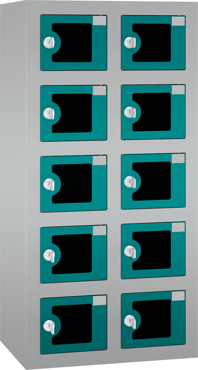 Handyladeschrank mini / transparente Türen - 2 Abteile - 10 Fächer - USB AC oder CC