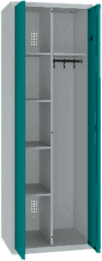 Geräteschrank/Putzmittelschrank - 2 Abteile - 5 Fächer + 1 Kleiderfach